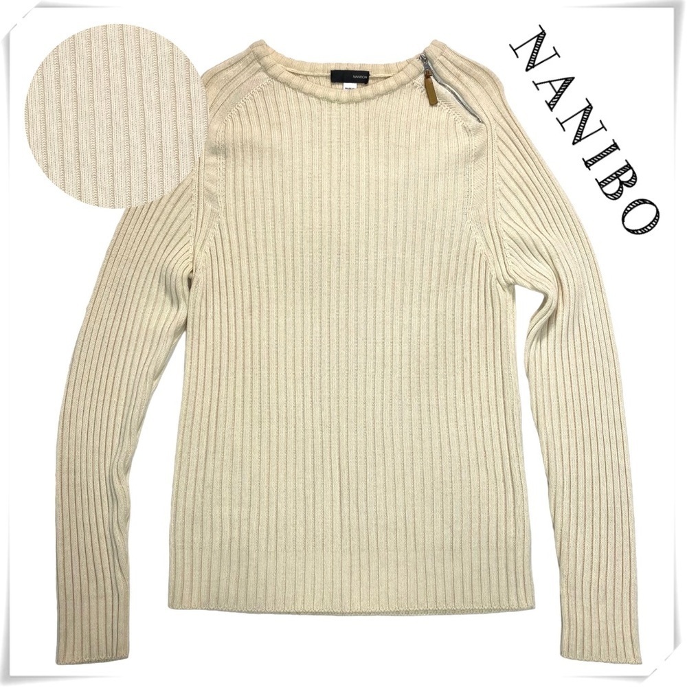 Nani Bon VTG 90s Ribbed Crew Neck Fisherman Sweater in Natural Cream Size 52